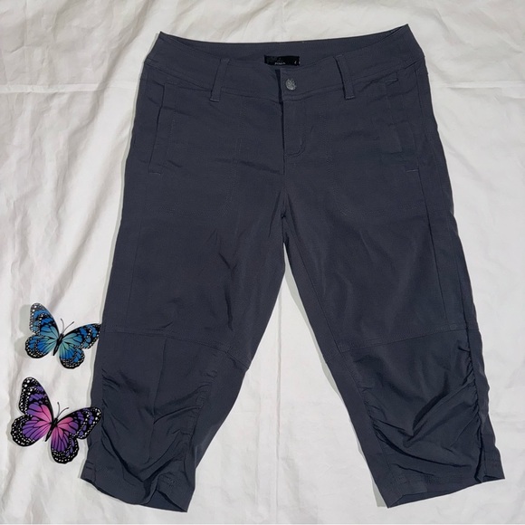 prAna cropped knee length ruched pants gray size 4 hiking / athletic bottoms - Picture 1 of 8